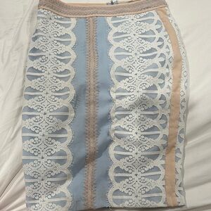 Endless Rose Blue and Cream Lace Pencil Skirt